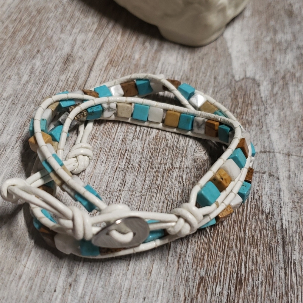 Adjustable wrap bracelet with natural stones